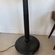 Vintage floor lamp in black patinated wood and striped lampshade