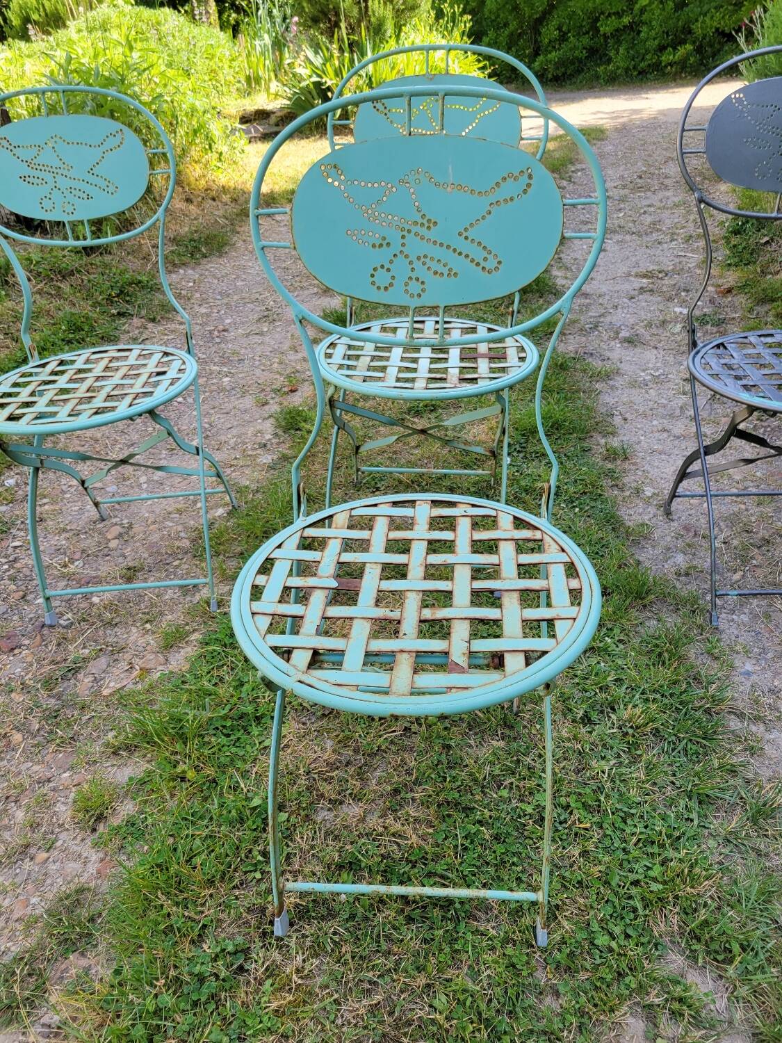 Wrought iron folding garden chairs