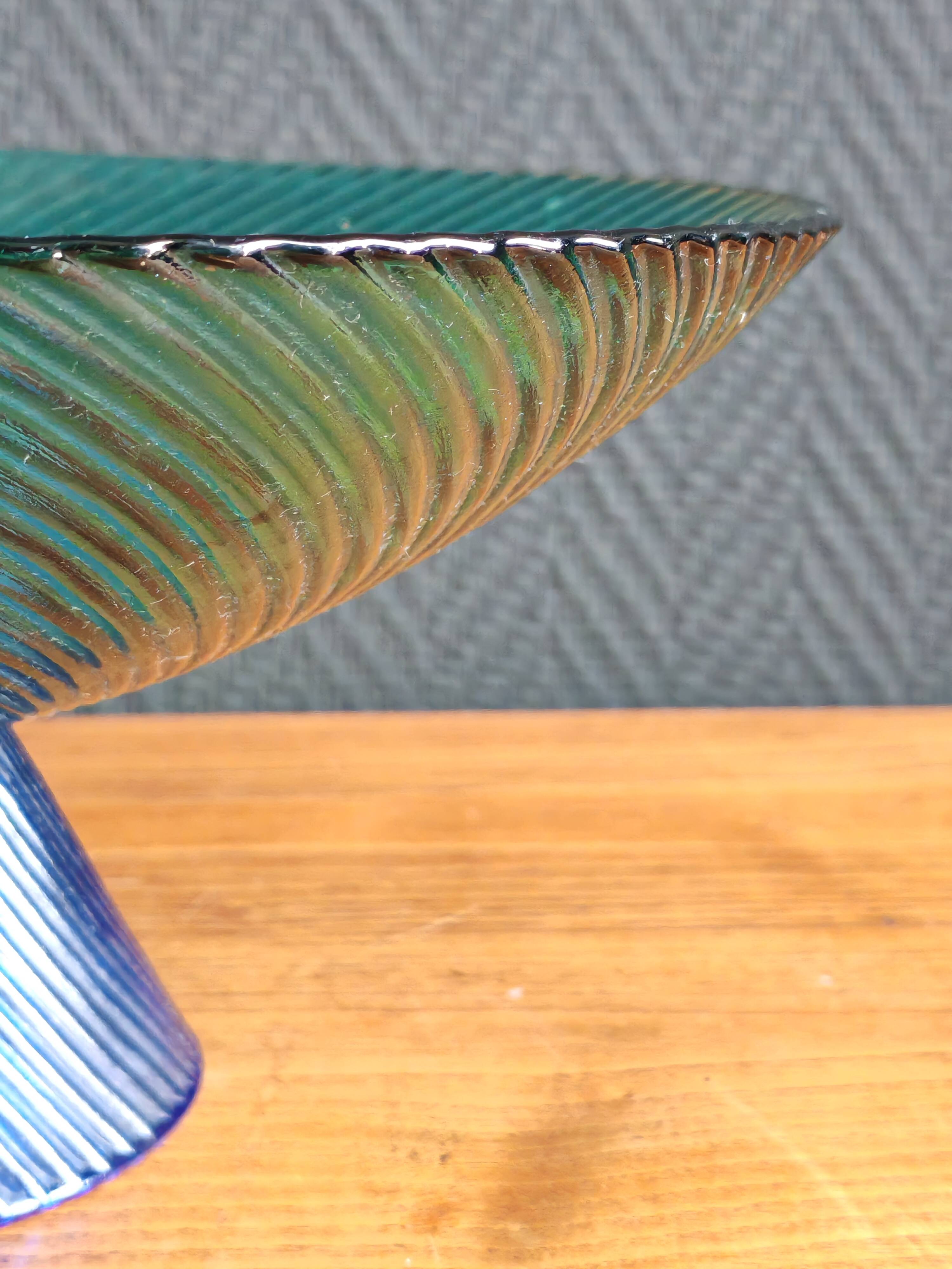 Vintage Glass Blown Fruit Bowl – Blue and Green Design Centrepiece