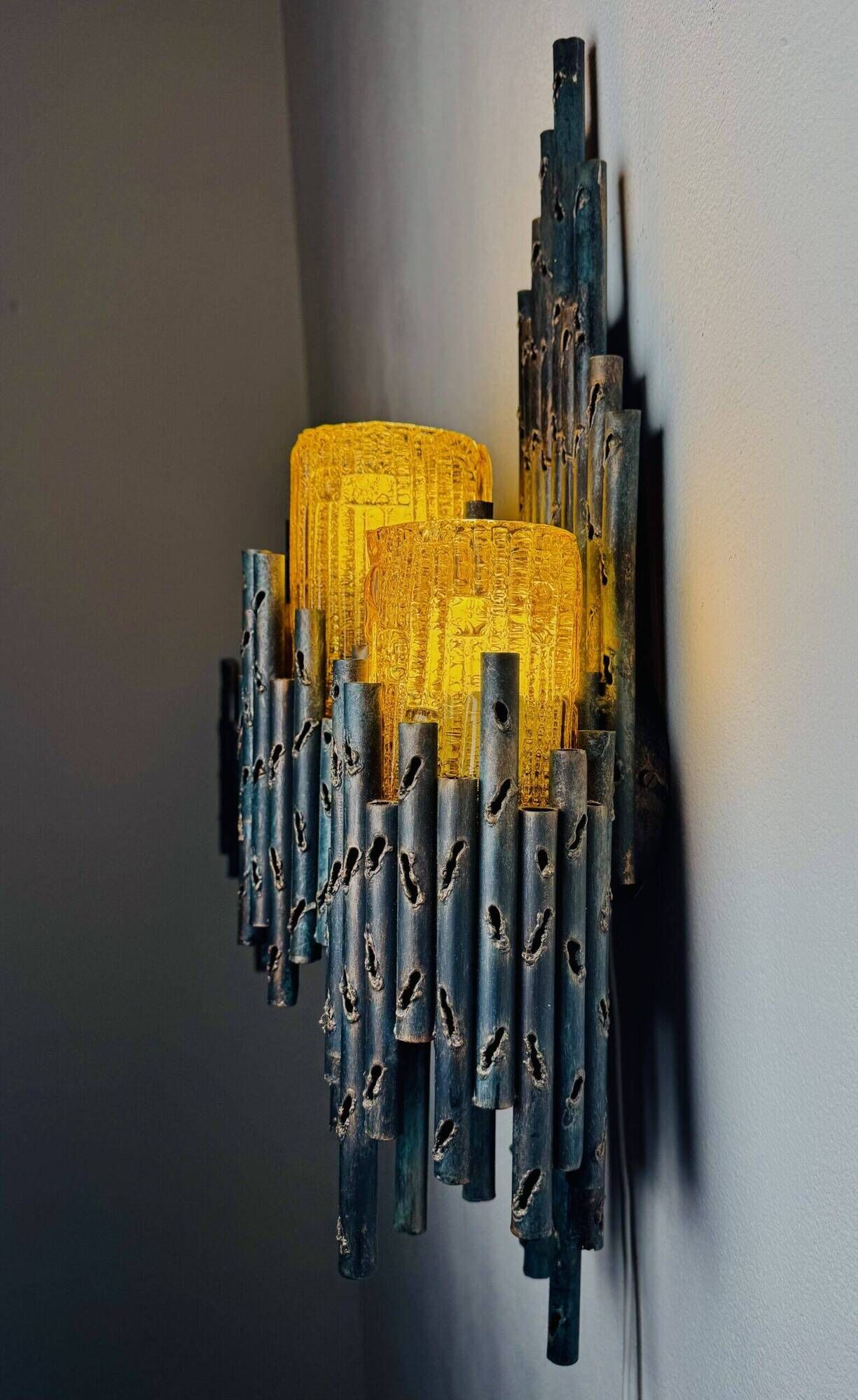 Set Of Double Chalice Brutalist Wall Lamp By Marcel Fantoni, Italy, 1960S