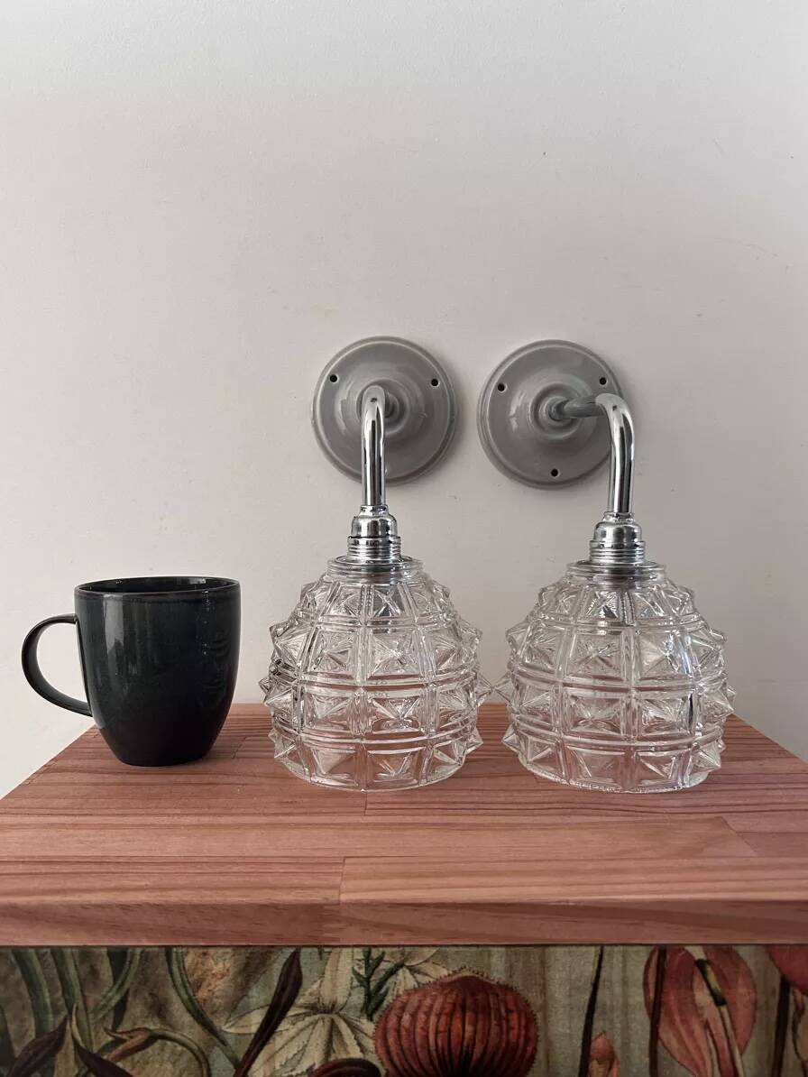 Pair of chrome wall lights