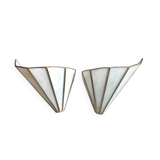 Pair of fan-shaped wall lights in glass paste and brass.