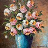 Pink and white flower pot painting