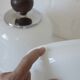 1 of 2 vintage white glass pendant light MCM hanging lamp Yugoslavia 1970's