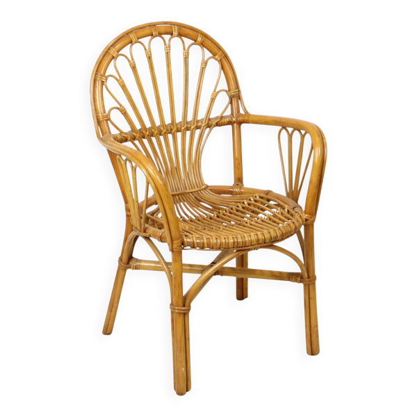 Fauteuil vintage en rotin, style bohème années 70