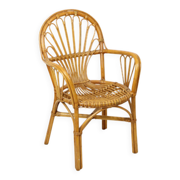 Fauteuil vintage en rotin, style bohème années 70