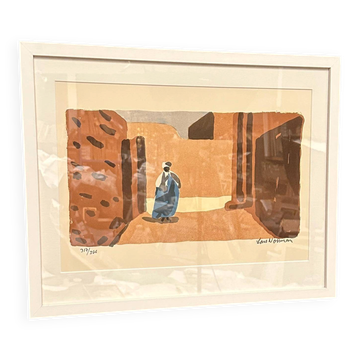 Lithographie en couleur suédoise originale – « Figure dans un désert ensoleillé » par Lars Norrman