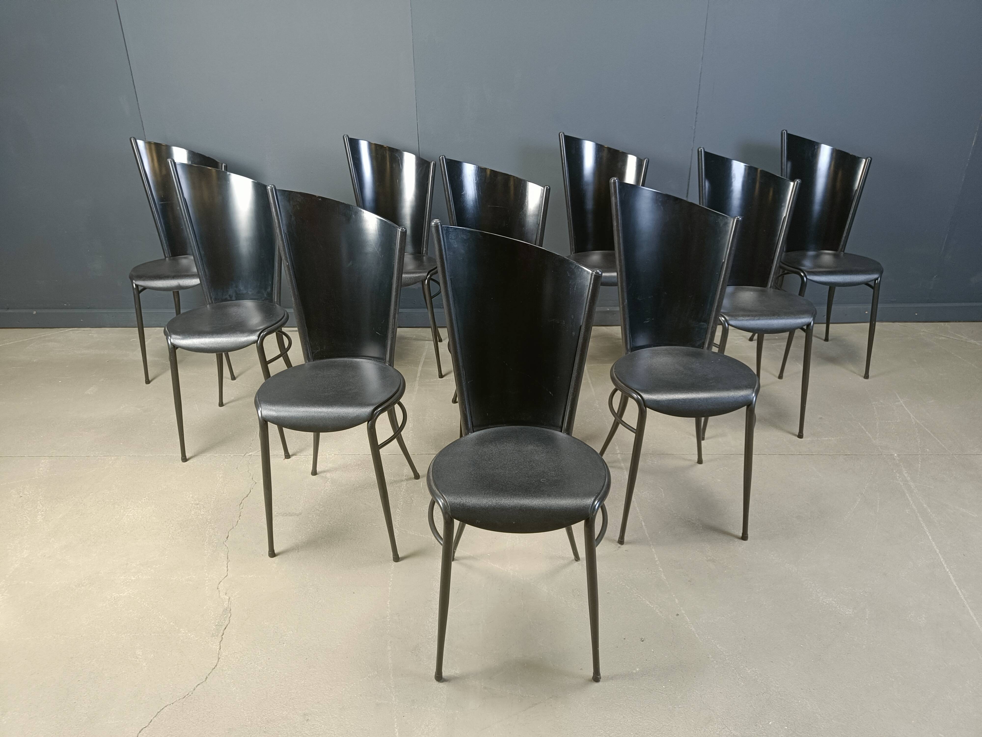 Post modern wooden dining chairs, 1980s - set of 10