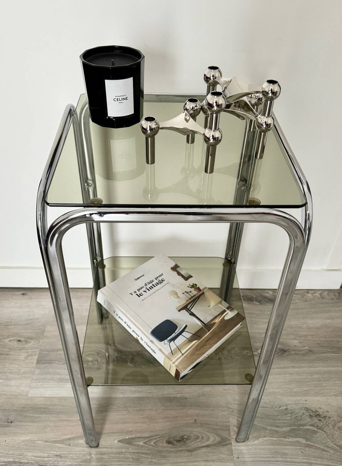 Antique vintage smoked glass side table / end table