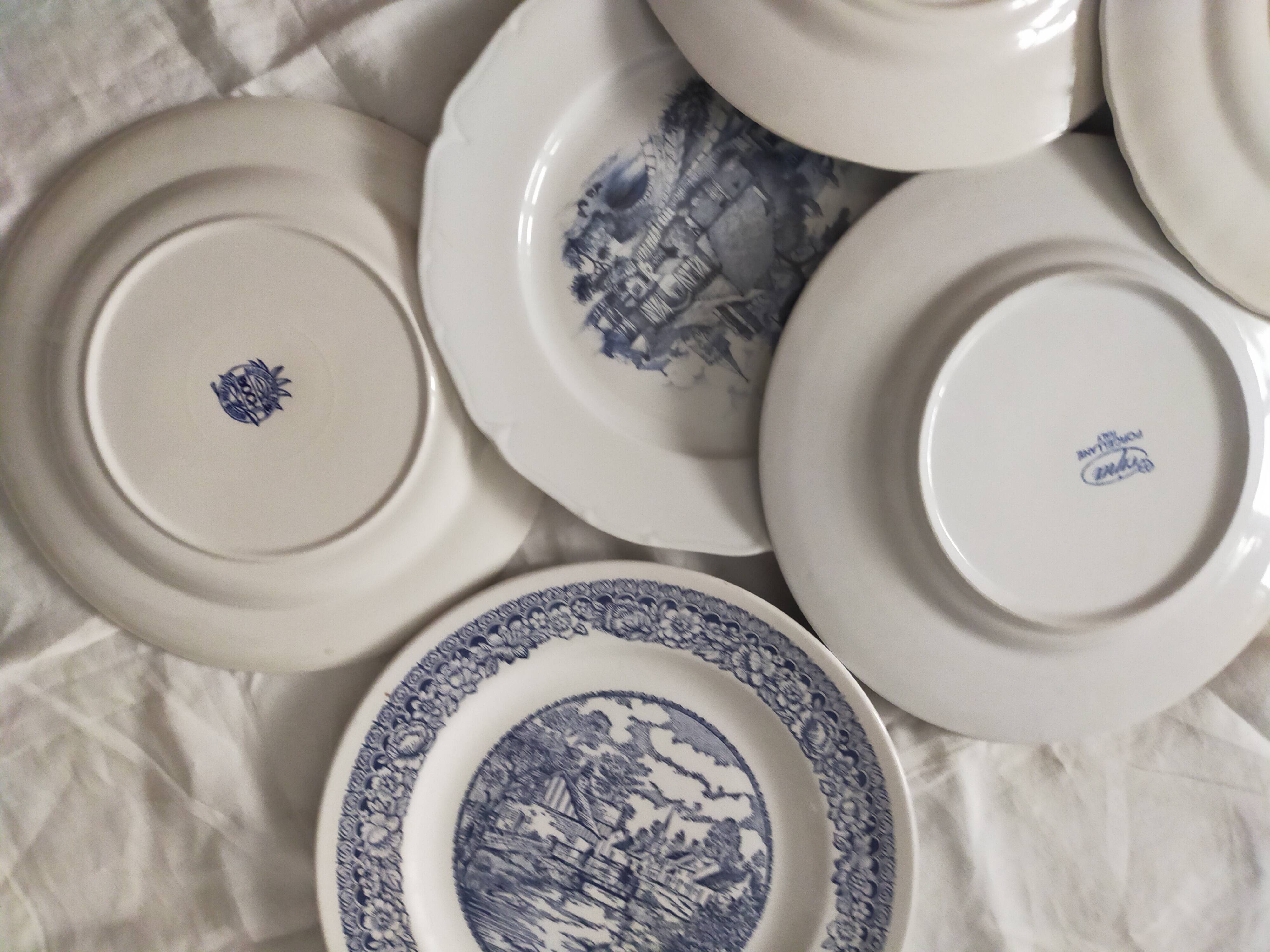 Set of 6 retro blue dinner plates