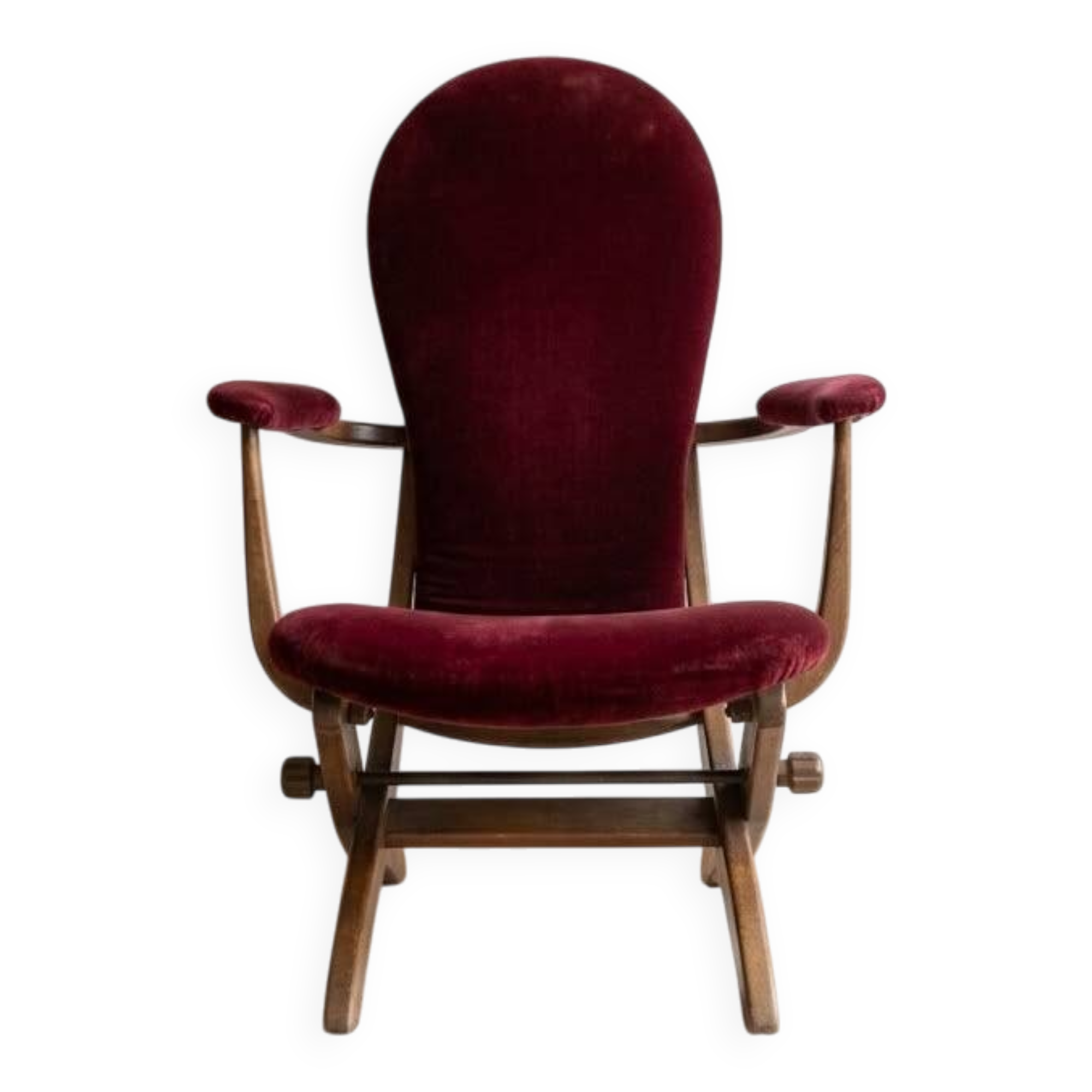 Vintage 1970s adjustable armchair in burgundy velvet.