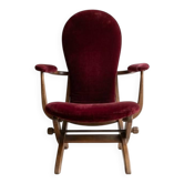 Vintage 1970s adjustable armchair in burgundy velvet.