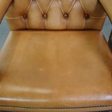 Set of 5 beautiful and luxurious cowhide Chesterfield dining/conference chairs in a light cognac colour