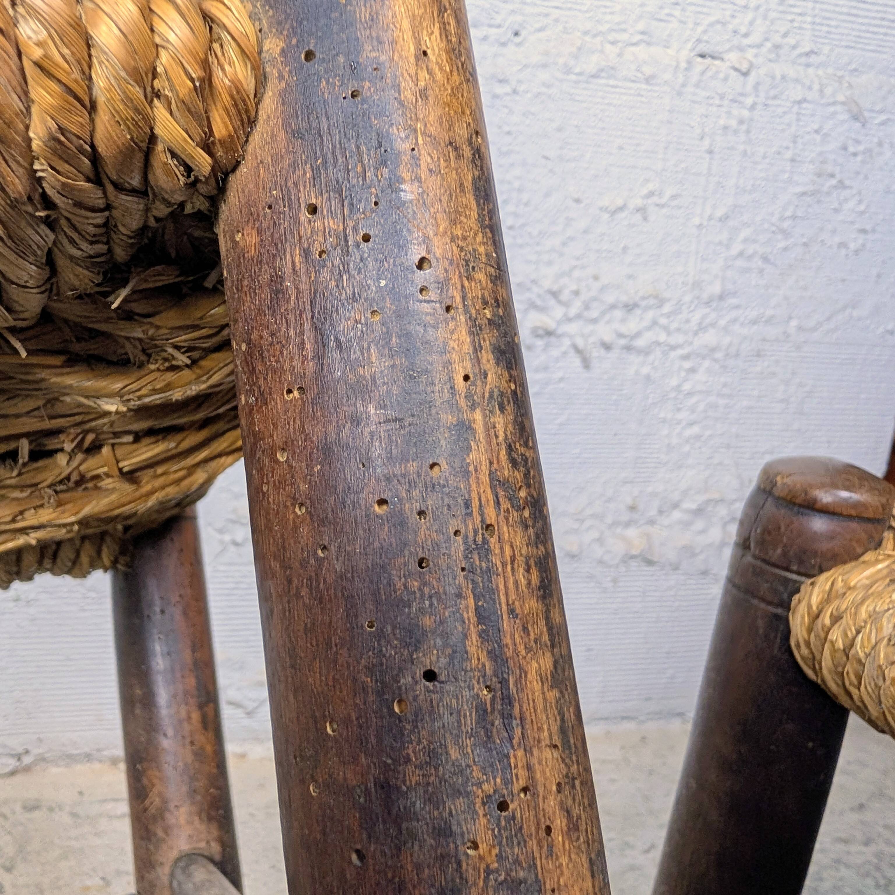 Pair of turned wooden farm chairs with straw - 19th century