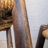 Pair of turned wooden farm chairs with straw - 19th century