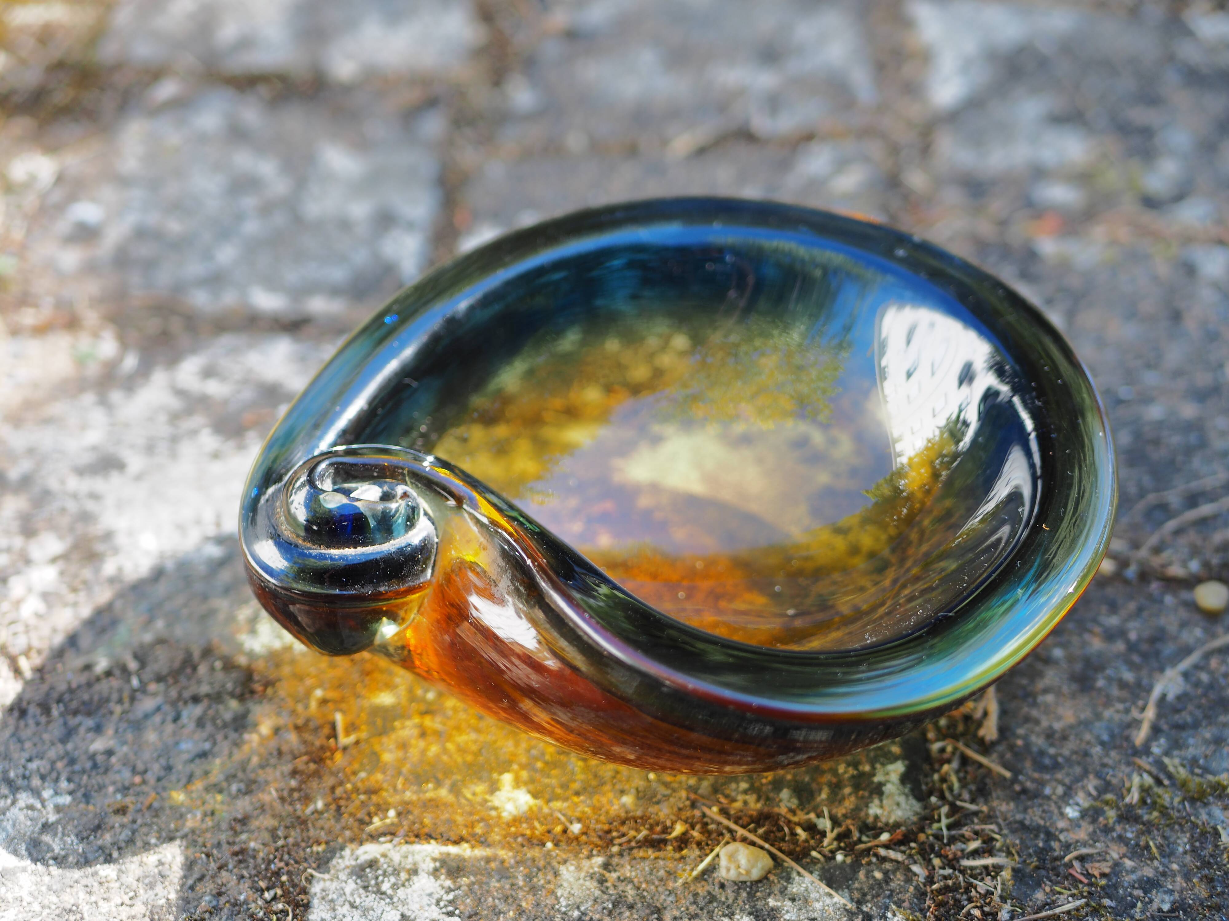 Amber & blue murano glass pocket empty and shell shape - 60s / 70s