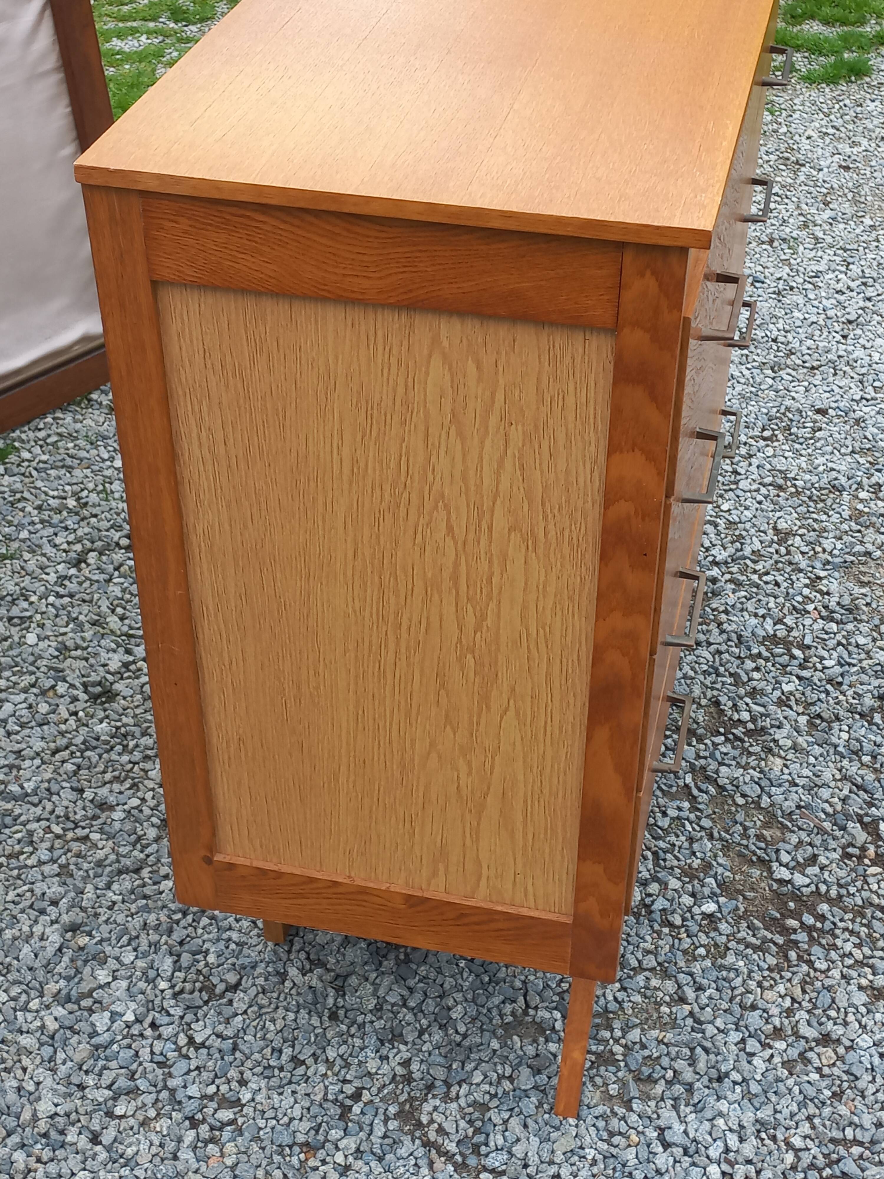 Vintage chest of drawers in blond and golden oak, compass legs and 4 drawers, 1950s