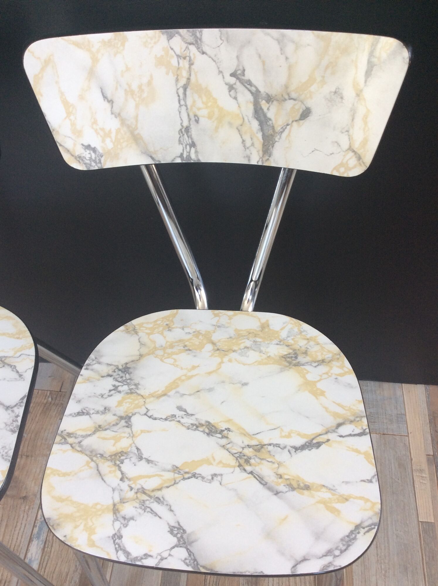 Series of 2 formica chairs marble effect of the 70s