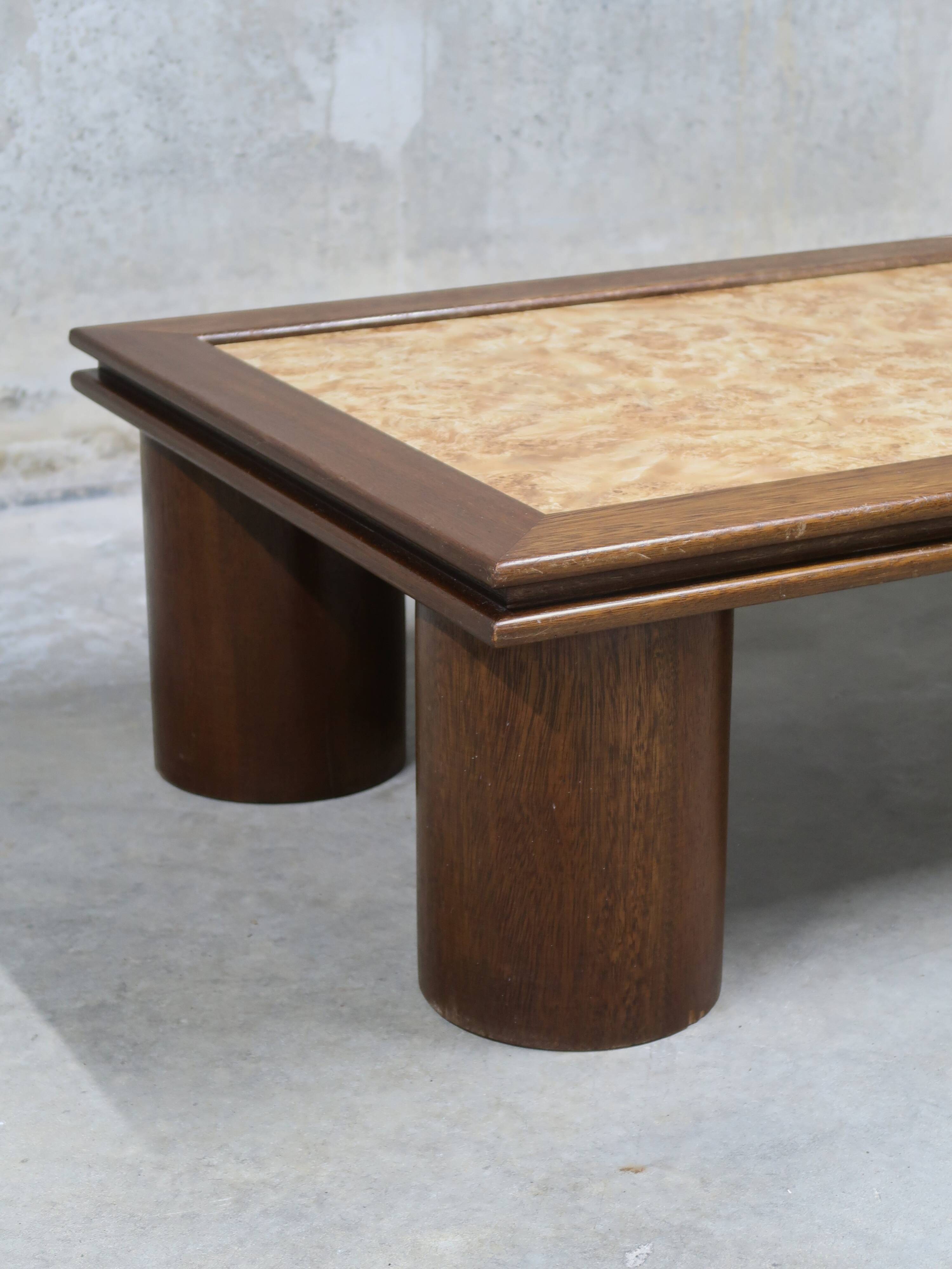 Table basse bois & loupe d'orme vintage 70/80