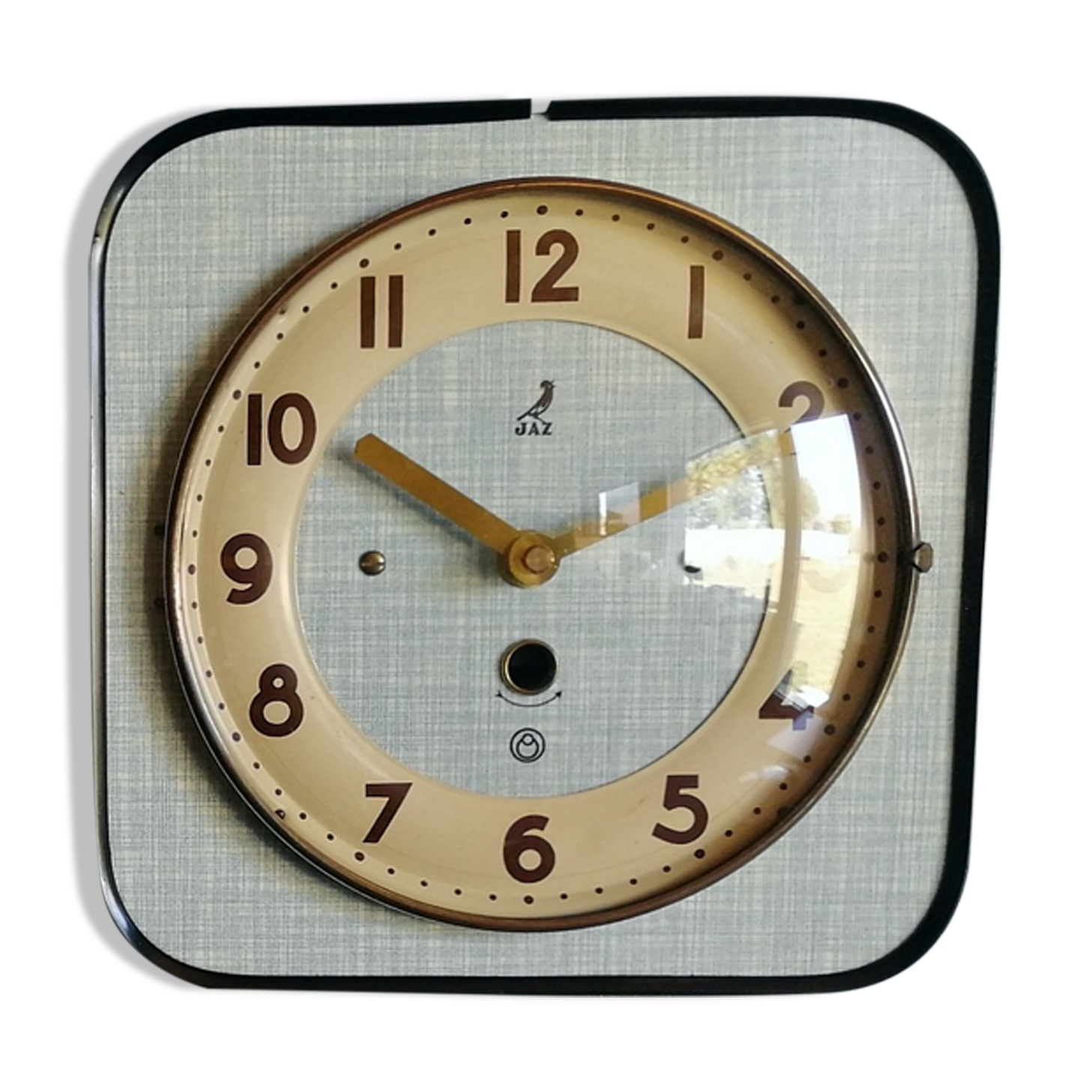 Vintage formica clock square silent wall clock "Jaz Blue"