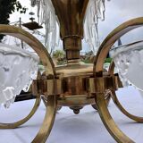 Antique Art Deco brass and glass chandelier
