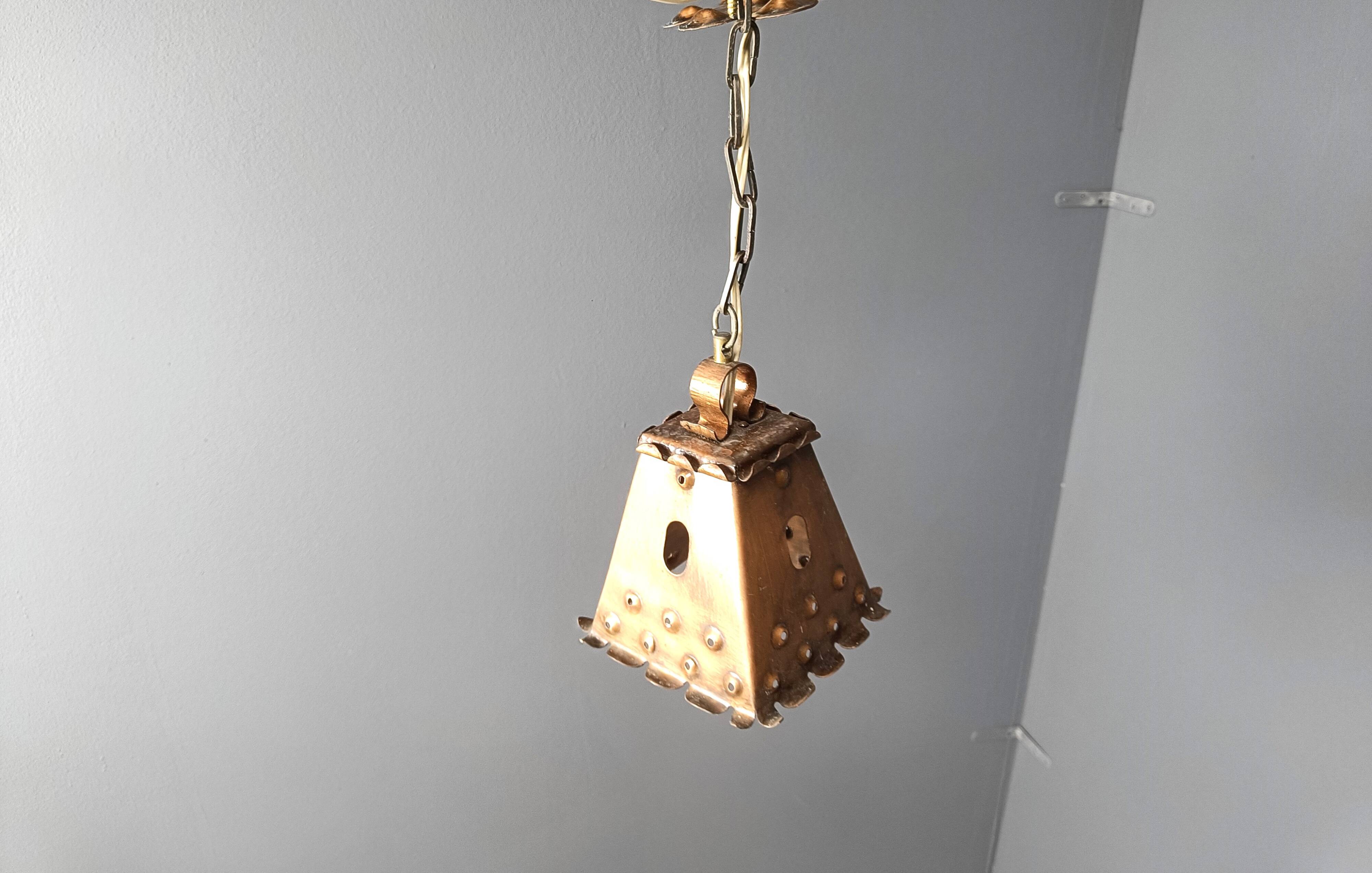 Brutalist copper pendant light, 1970s
