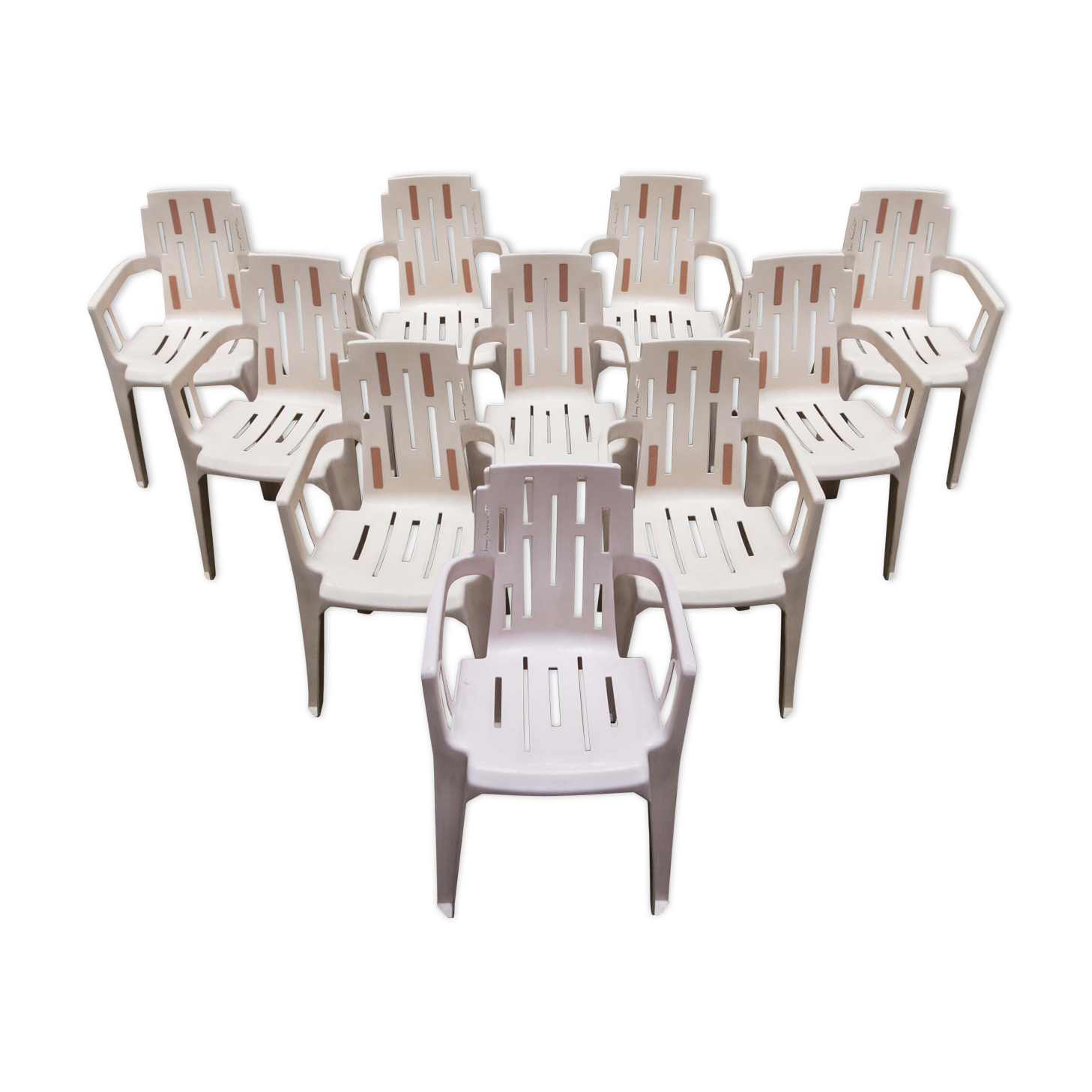 Set of 10 chairs mambo Stamp Henry Massonnet by Pierre Paulin