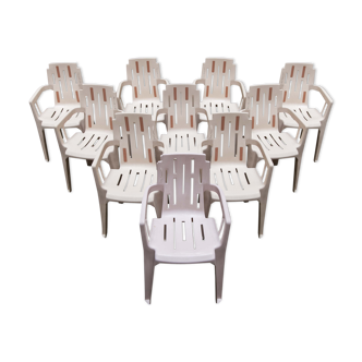 Set of 10 chairs mambo Stamp Henry Massonnet by Pierre Paulin