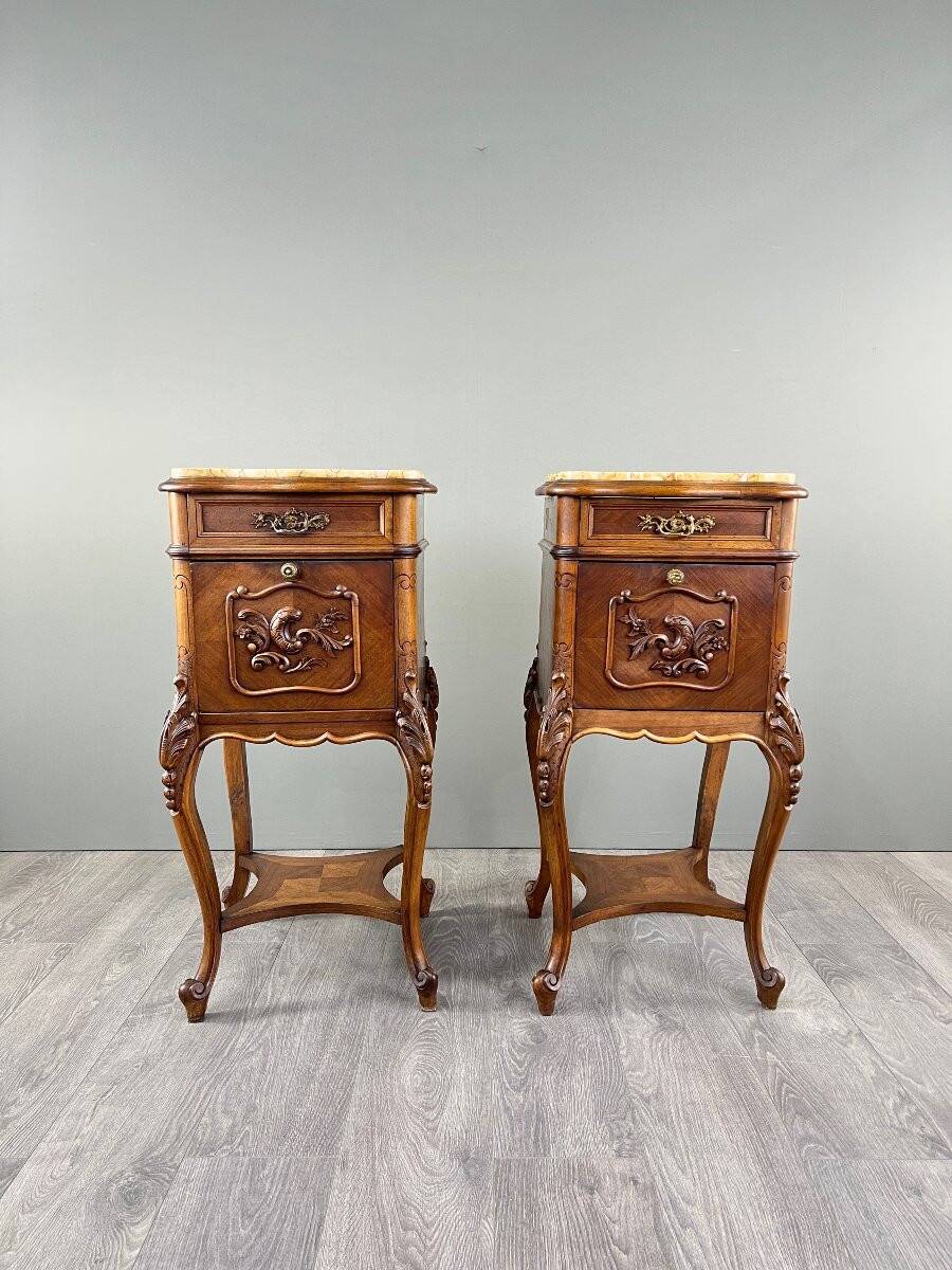 Pair of Louis XV Bedside Tables, Yellow Marble, 19th Century