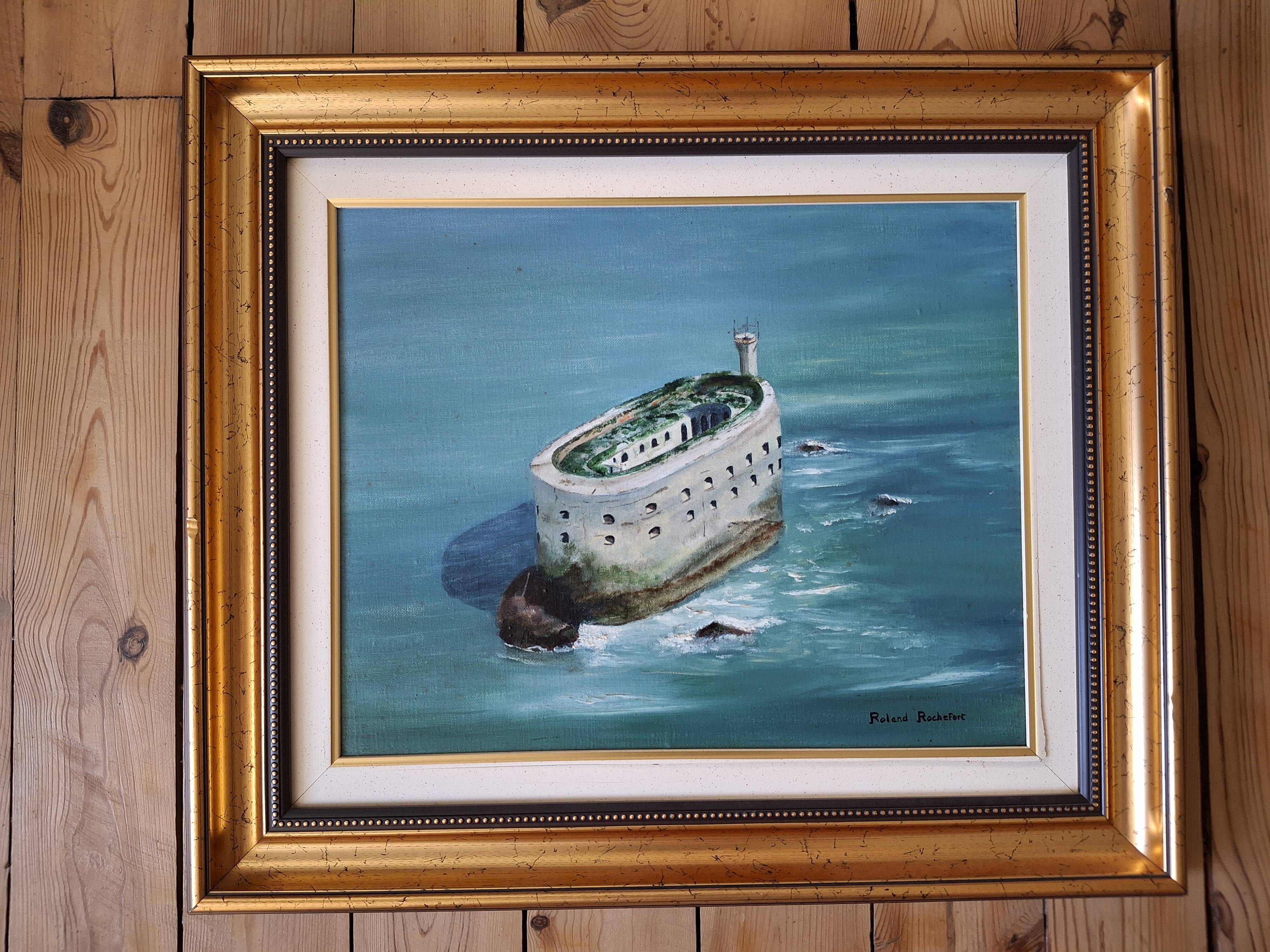 Oil on canvas by Roland Rochefort signed and framed Fort Boyard
