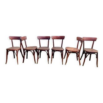 Lot de 5 anciennes chaises bistrot en bois courbé assise crocodile  début XXème 1920 - 1930