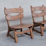 Brutalist mid-century low wooden lounge chair