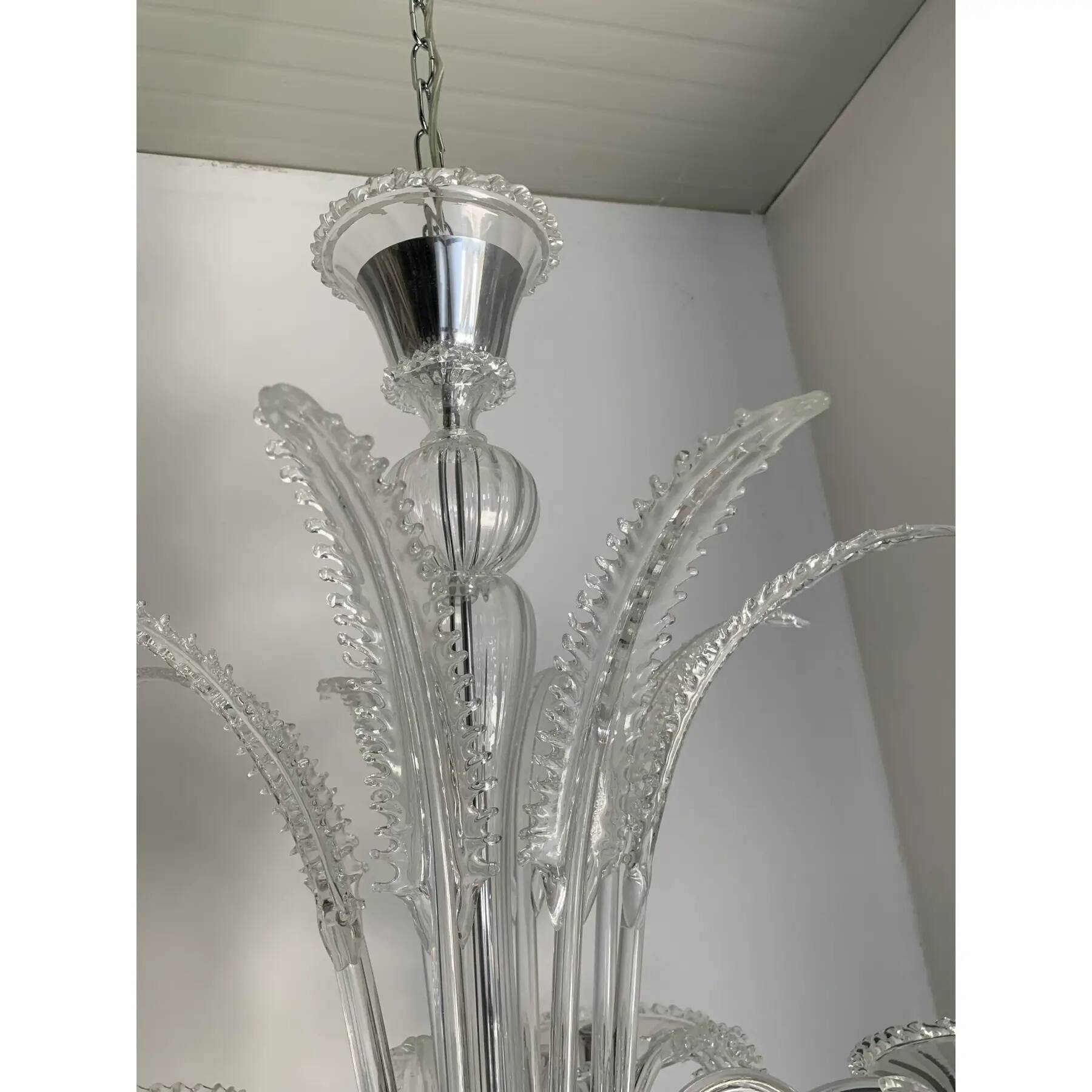 Transparent Murano-Style Venetian Glass Chandelier Featuring Fern (“Felci”)