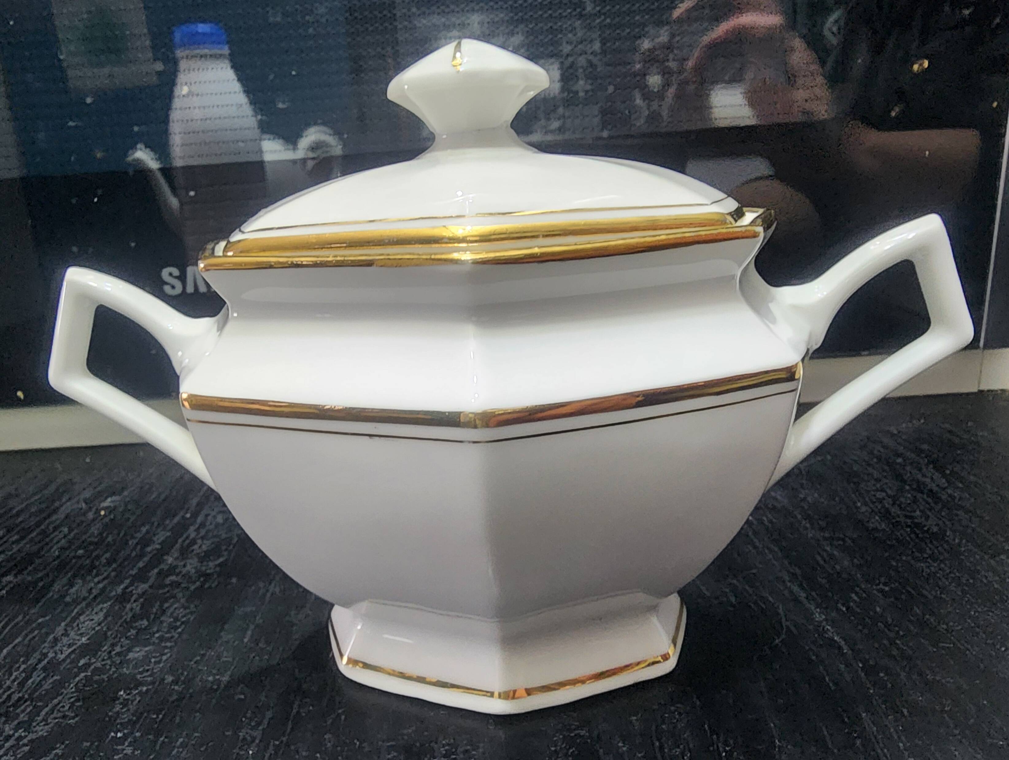 Vintage sugar bowl genuine Limoges porcelain white with gold L&F.