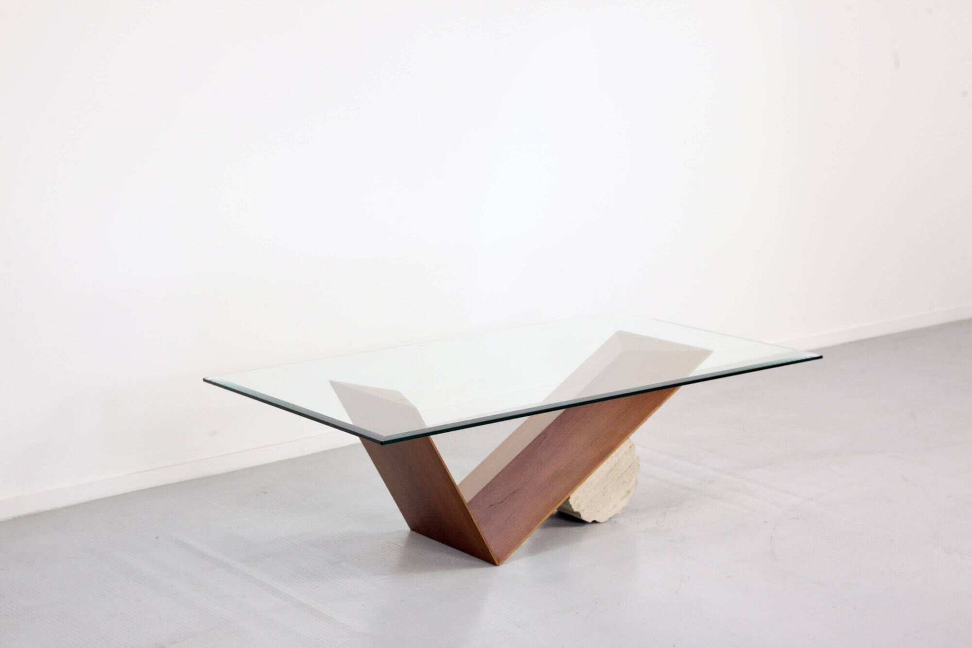 1990s Italian Cattelan 'Valentino' Walnut And Travertine Table.
