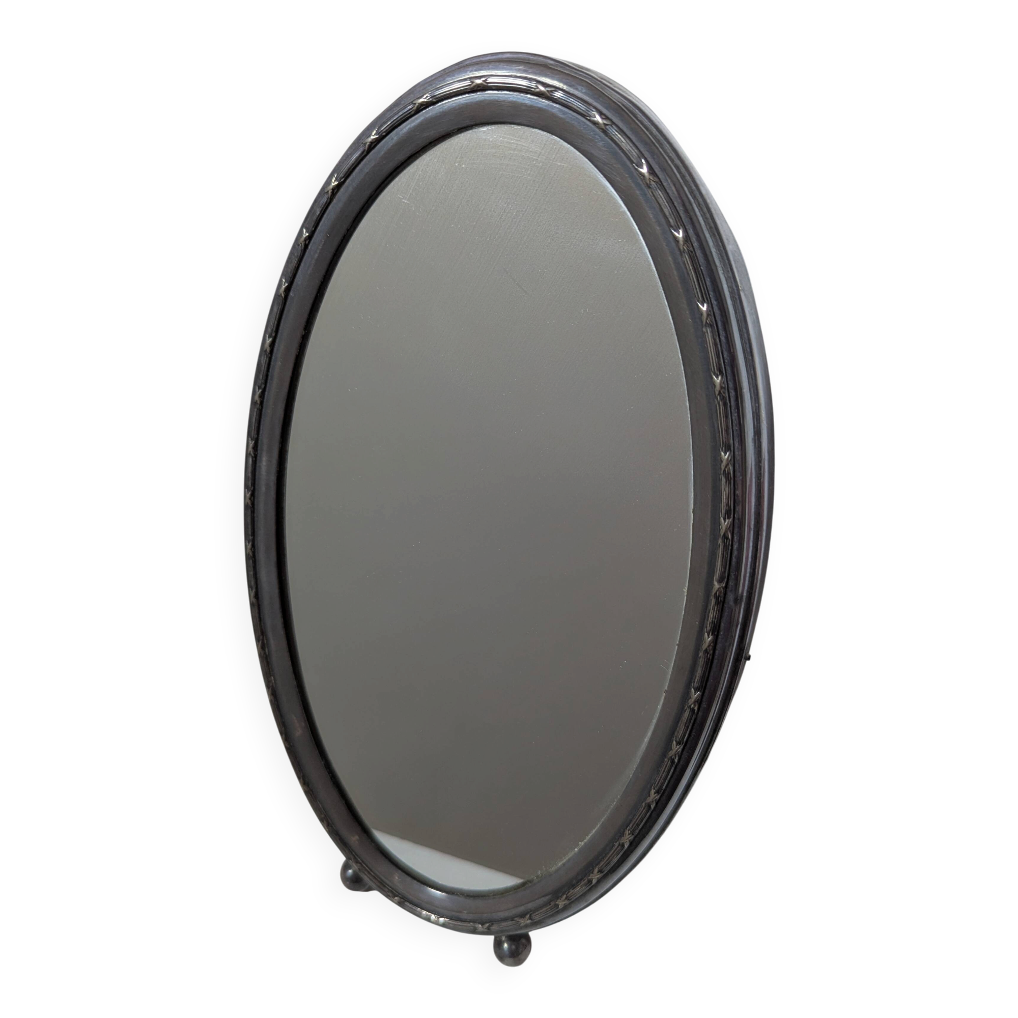 Oval table mirror Belle Époque — silver-plated on brass, late 19th century