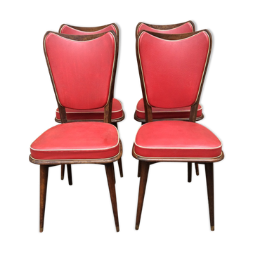 4 vintage mid-century Scandinavian chairs the curved wood of the 1950 Vosges