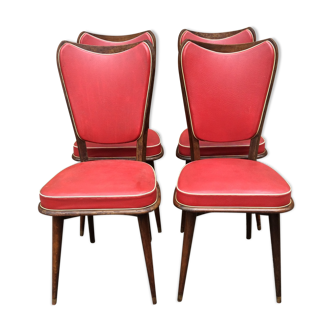 Set de 4 chaises vintage mid-century scandinave le bois courbé des vosges 1950