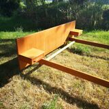 Vintage double double bed Exotic wood built-in hanging bedside tables