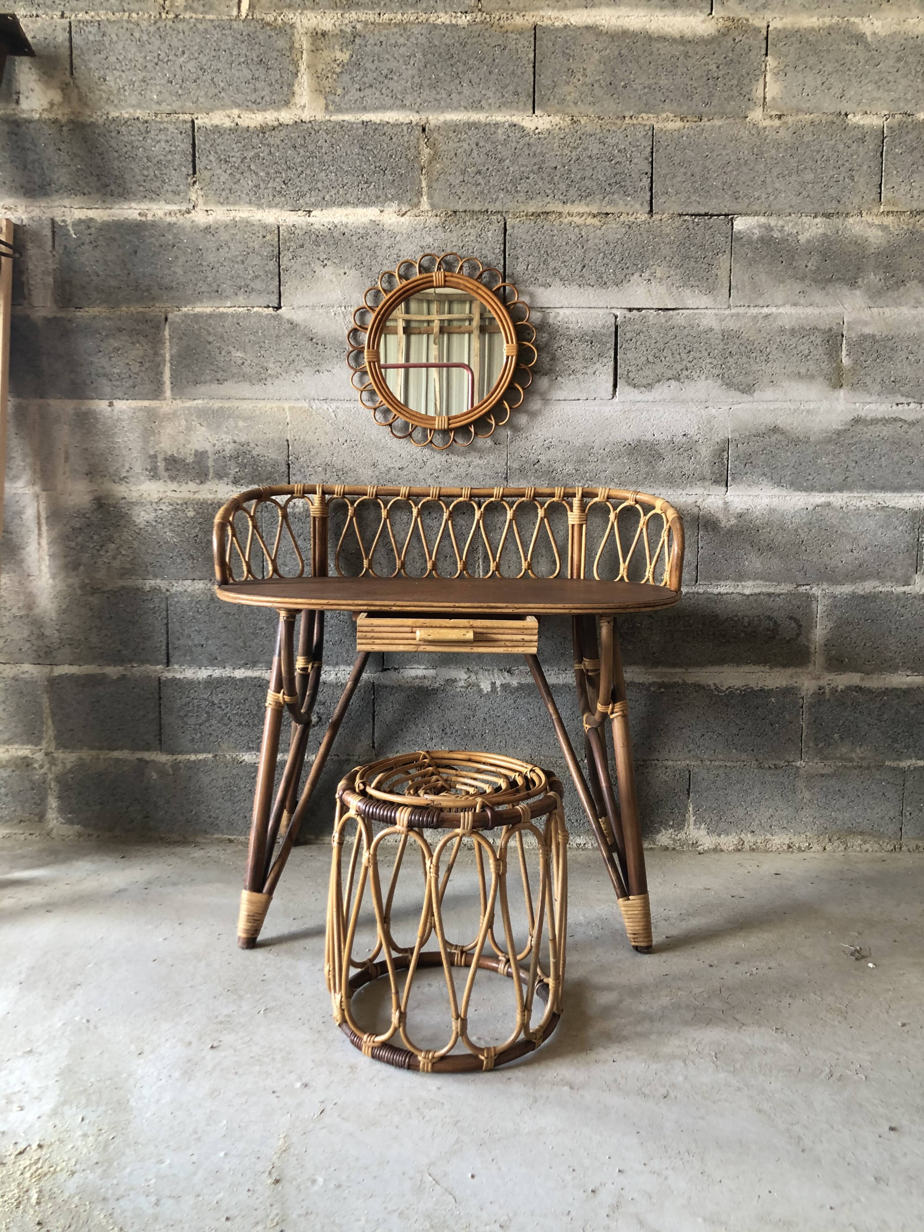 Vintage rattan dressing table 1960