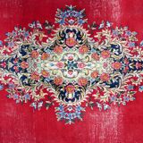 Antique 1920s Persian Kerman rug, floral medallion, red field, 267cm x 364cm