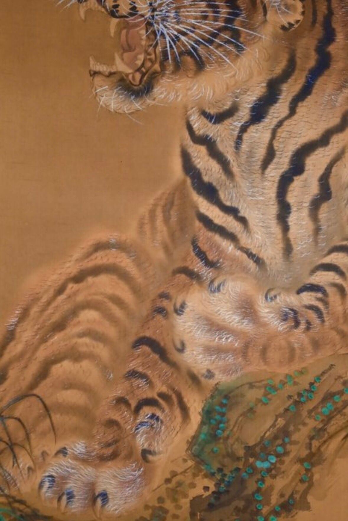 Roaring tiger - Ink - Japan - signed Tessen and dated 1937