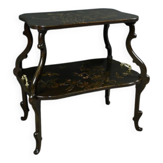Lacquered Wood Tea Table with Asian Decor – Late 19th Century