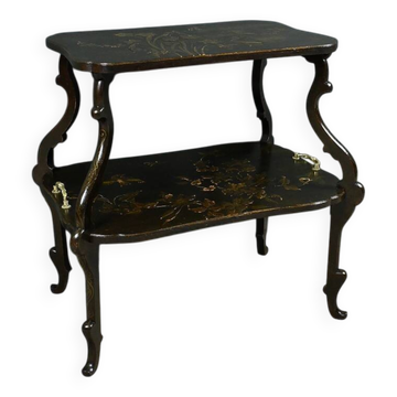 Lacquered Wood Tea Table with Asian Decor – Late 19th Century