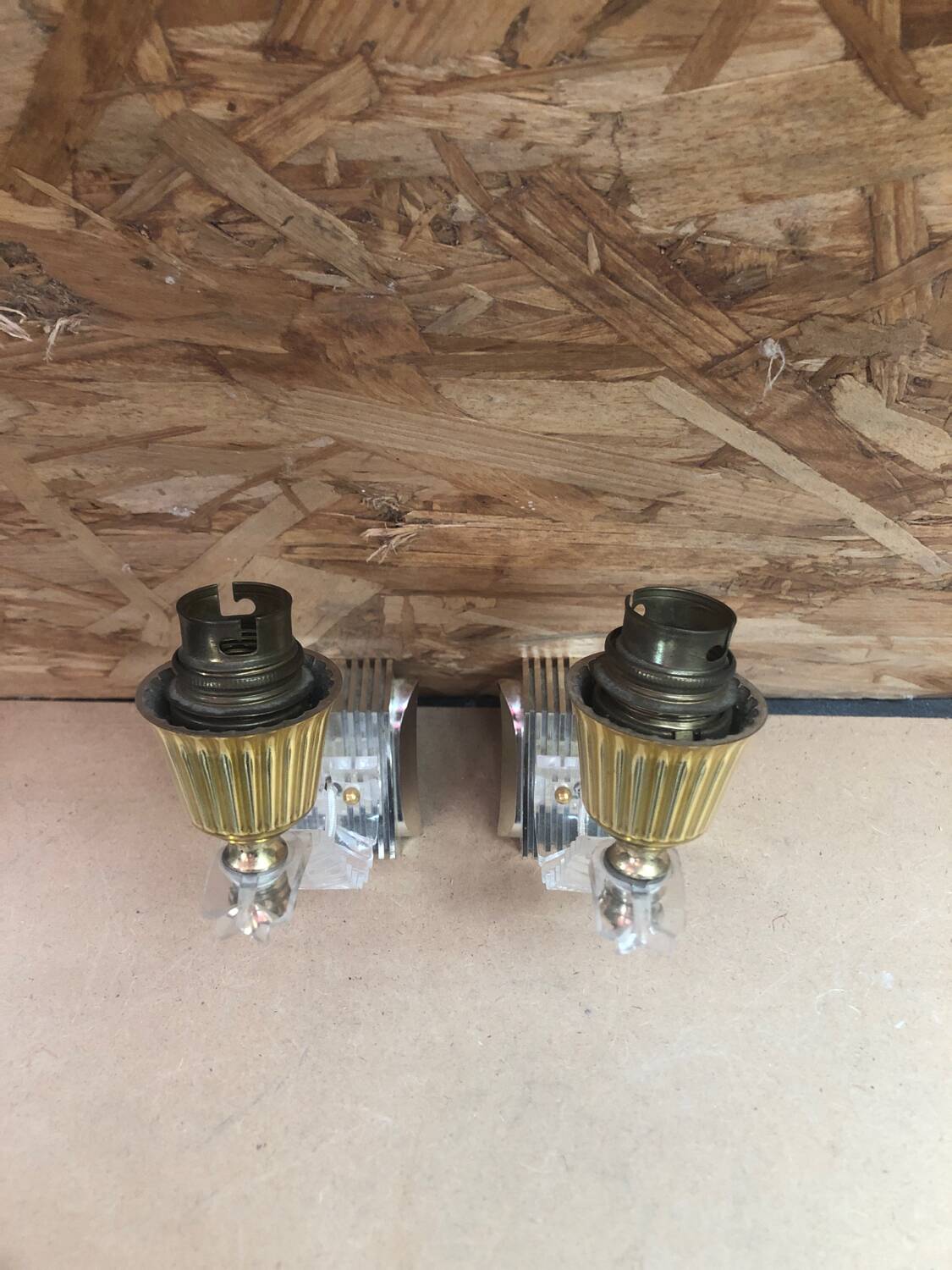 Pair of old golden plastic wall lamp + perspex plexi vintage