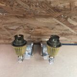 Pair of old golden plastic wall lamp + perspex plexi vintage
