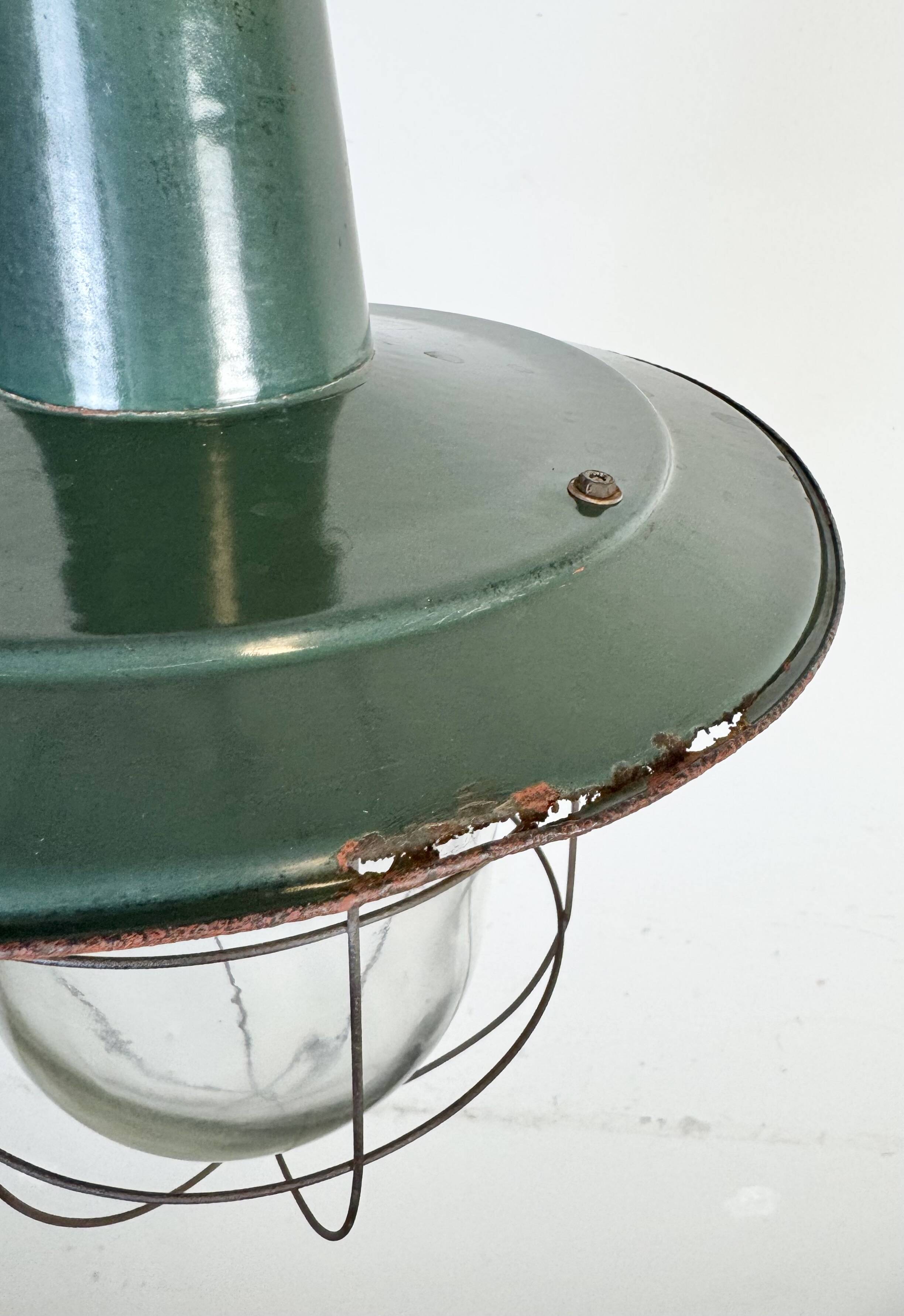 Industrial Green Enamel Cage Pendant Light, 1960s