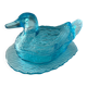 Art Deco glass duck, pressed glass turquoise, butter dish