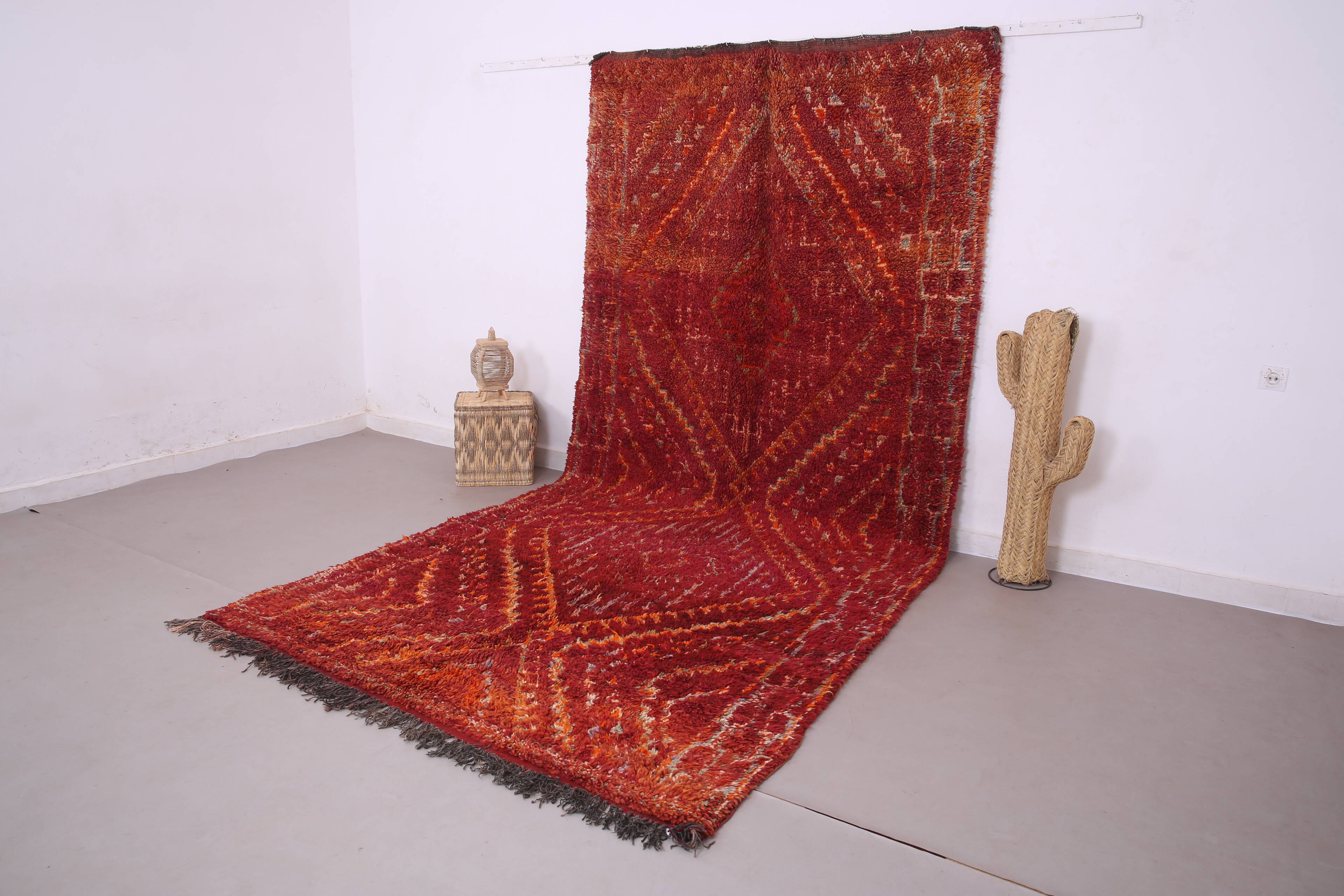 Red Vintage Moroccan Rug 193 x 400 cm - Berber Wool Rug - Handmade Rug Boho