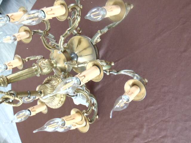 Antique chandelier in bronze and brass – 80 cm – multi-light – electricity